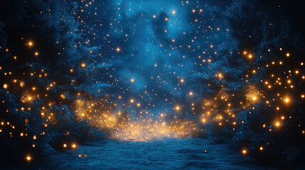 Stylish New Year Backdrop with Golden Fireworks and Starry Night Sky