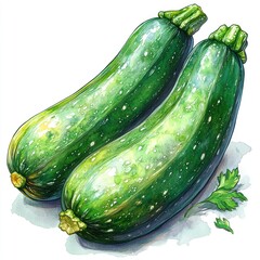 Two green zucchinis illustrated with a realistic style on a white background.