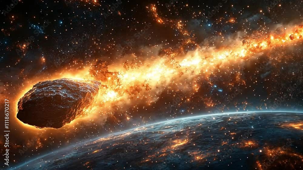 Poster stunning cosmic event with a fiery comet approaching earth in high-definition resolution