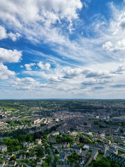 Obraz premium High Angle View of Historical Bath City of England United Kingdom During Partly Cloudy Day of May 27th, 2024, Aerial Footage Was Captured with Drone's Camera During Bright Sunny Day