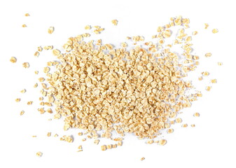 Oat flakes scattered isolated on white, top view