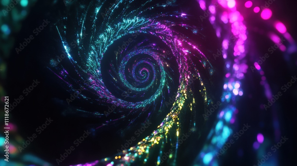 Poster colorful spirals of light swirl in a dynamic pattern, providing an eye-catching backdrop for any tex