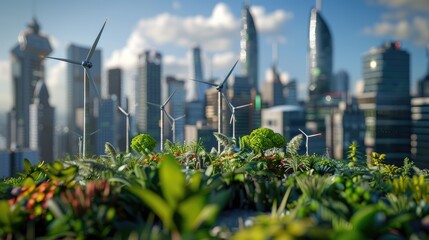 Obraz premium Row of trees with city and sunlight as background. Concept of sustainable development cities green world emphasize on environmental conservation climate change. High grain artistic effects