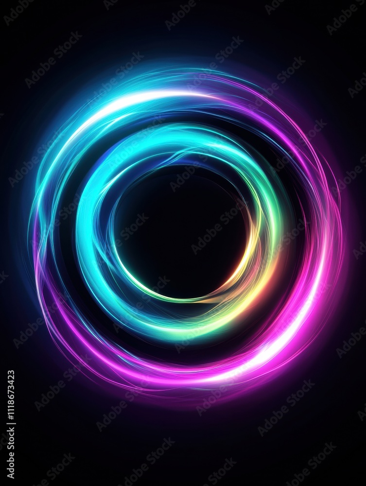 Poster bright and vibrant spirals of neon light create a mesmerizing effect, providing ample copy space for