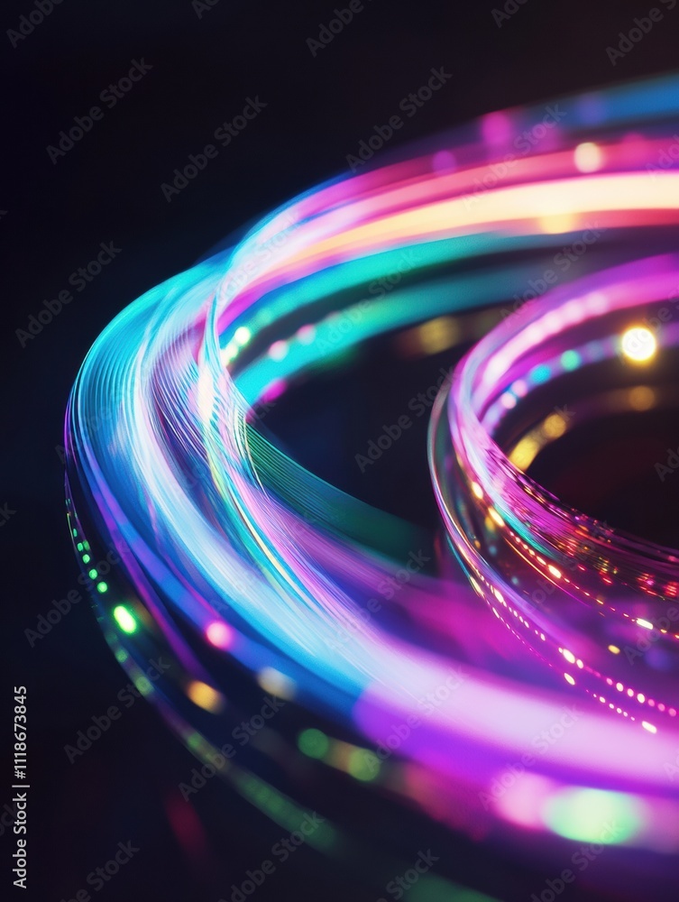 Poster swirling light patterns in bright neon shades create an eye-catching abstract design perfect for sho