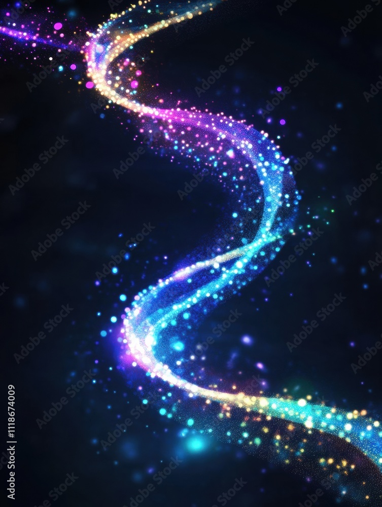 Poster bright spirals of glowing light in neon hues swirl elegantly, providing a captivating backdrop suita
