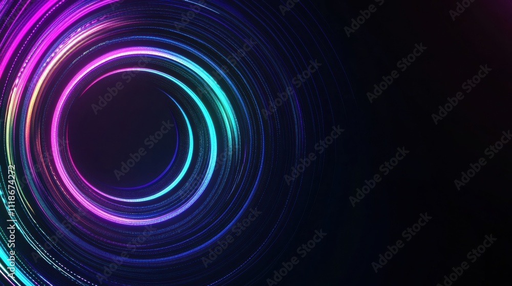 Poster abstract glowing spirals in vibrant neon shades form a captivating backdrop, perfect for creative te