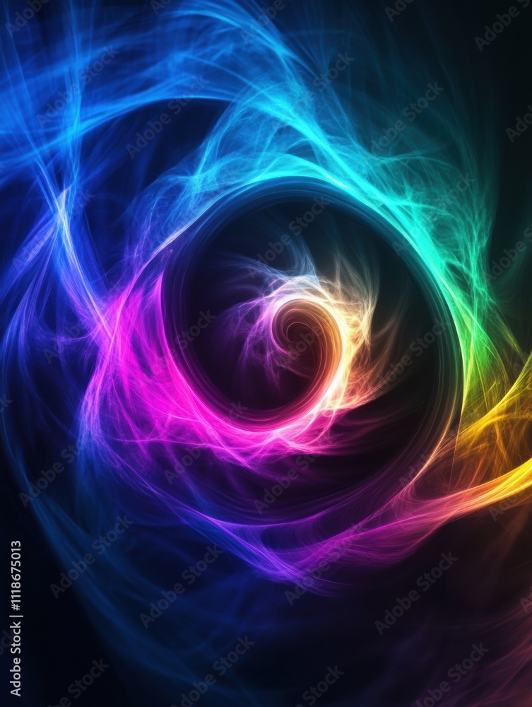 Poster bright light spirals in neon colors create a mesmerizing abstract design ideal for showcasing text o