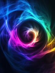Naklejka premium Bright light spirals in neon colors create a mesmerizing abstract design ideal for showcasing text or creative content. Generative AI