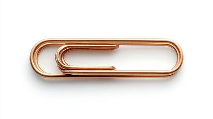 Brown paper clip isolated on white, viewed from above.