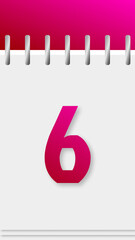 Calendar with days of the year, pink top, day 6.