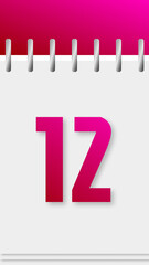 Calendar with days of the year, pink top, day 12.