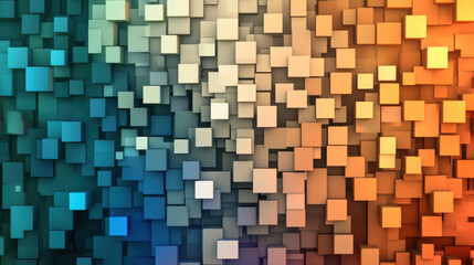 Fototapeta premium vibrant mosaic of small, pixel like squares in gradient shades of blue, beige, and orange creates dynamic and modern abstract design