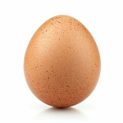 single brown egg with smooth, unblemished shell rests against a pristine white background, showcasing natural form and subtle earthy tones in minimalistic elegance.