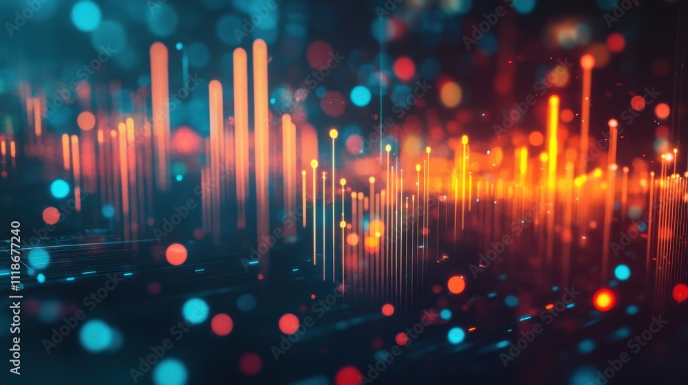 Poster abstract visualization of sound waves with vibrant colors and dynamic patterns.