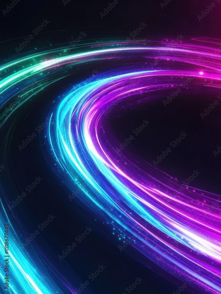 Poster colorful spirals of glowing light in neon tones create an engaging backdrop suitable for text displa