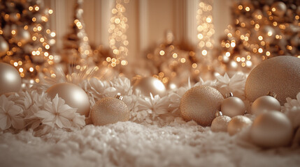 Festive New Year Backdrop with Cozy Lights and Gold Decorations