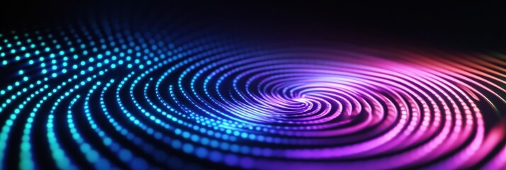 Swirling patterns of colorful light radiate in neon hues, providing a stylish background ideal for text placement and creative designs. Generative AI