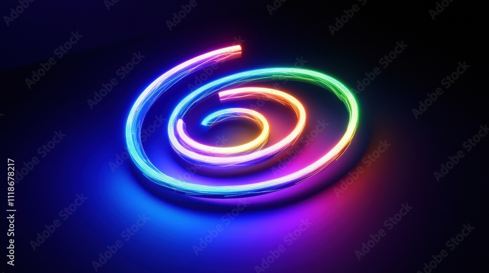 Poster swirling patterns of glowing neon light in vibrant colors create an abstract design, offering ample 