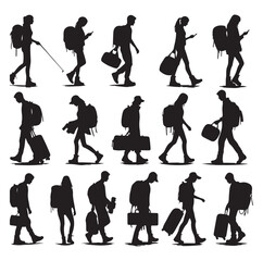 Obraz premium Traveler with Suitcase silhouette silhouette vector illustration