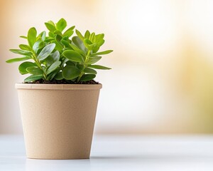 Obraz premium Cardboard recycle and repurpose concept. Eco-friendly cardboard planter showcasing vibrant indoor plants,