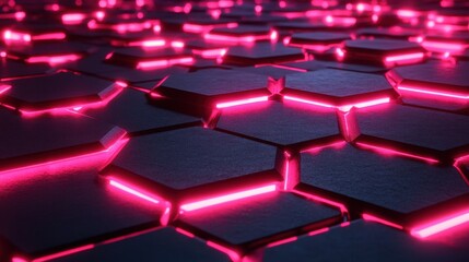 Obraz premium A futuristic hexagonal surface illuminated by vibrant pink lights.