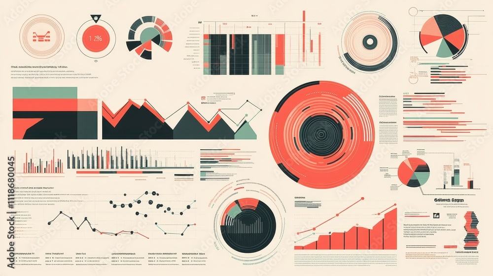 Poster a data visualization collage featuring various charts and graphs in a modern design.