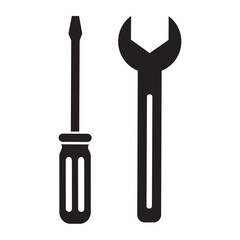 Icon set featuring various tools including a screwdriver and wrench for various purposes and uses