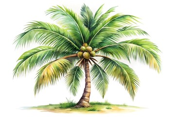 coconut tree watercolor isolated on White background