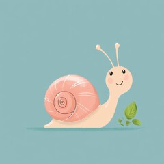 Cute cartoon snail with leaf.
