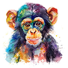 A watercolor drawing of a Monkey, isolated on a white background. Monkey vector.