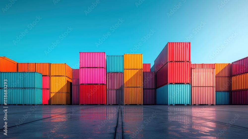 Poster a group of shipping containers stacked neatly on a dock symbolizing the efficient utilization of spa