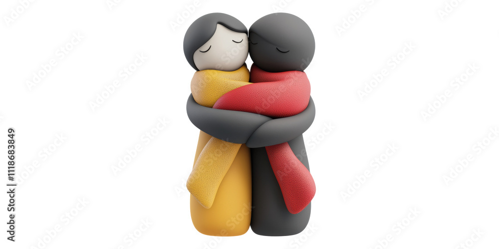 Poster peaceful hugging figures embracing isolated on transparent background