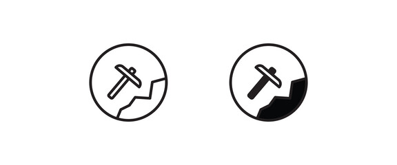 mining tool pickaxe, Mining, Hammer icon sign, symbol, logo, illustration, editable stroke, flat design style isolated on white