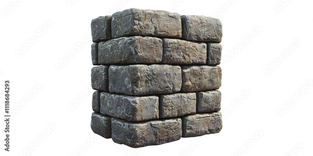 Poster stack of stone bricks isolated on transparent background