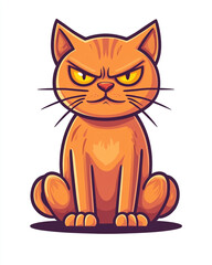Obraz premium A cute cartoon illustration of an orange cat sitting down with a grumpy expression on its face.
