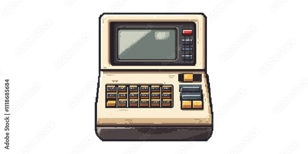 Poster vintage calculator with buttons pixel art isolated on transparent background