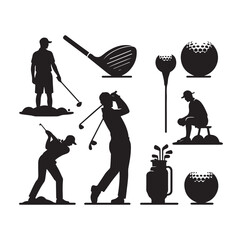 golf player set silhouette vector illustration
