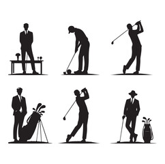 Obraz premium golf player set silhouette vector illustration