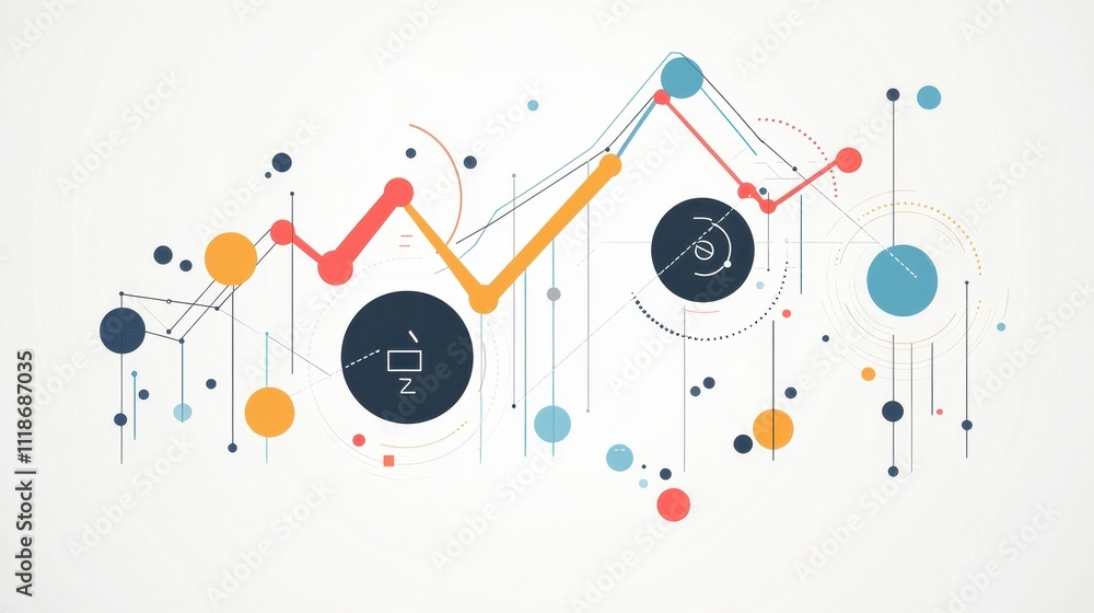 Poster abstract data visualization with graphs, circles, and lines representing analytics.