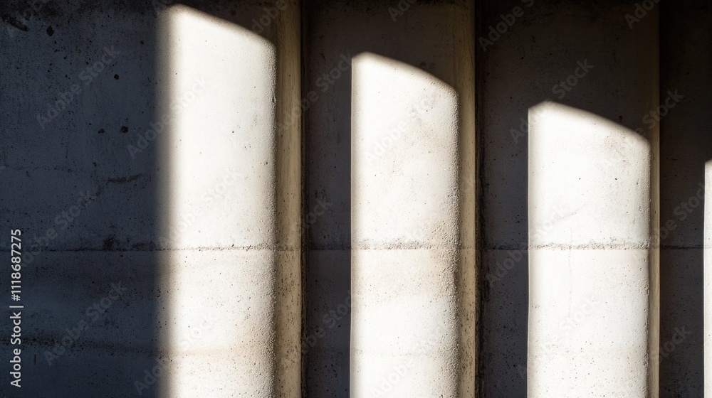 Aufkleber soft shadows and bright light form distinct patterns on a textured concrete wall, showcasing a uniqu