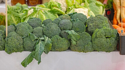 Big Bunch of Broccoli Florets Organic Vegetables at Farmers Market