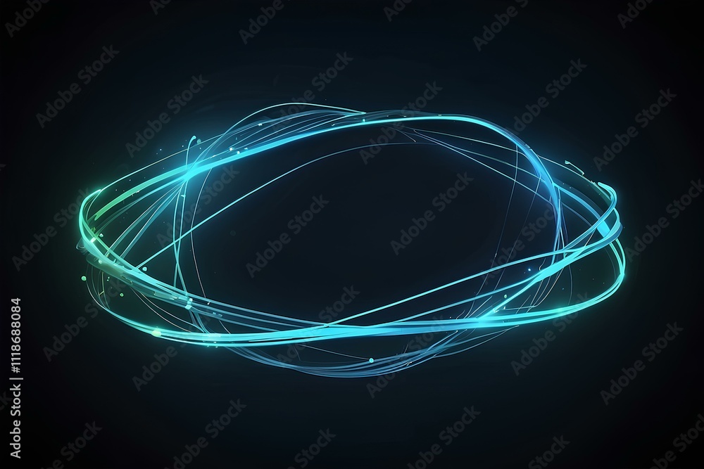 Poster abstract glowing globe with light rings and interconnected lines representing worldwide communicatio
