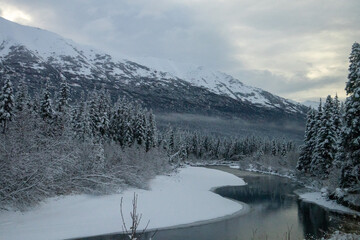 snow covered mountains in winter
