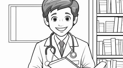 Professional doctor in hospital gown with folder smiling for patient care and medical records
