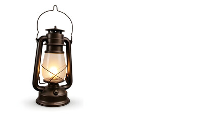 Vintage Metal Lantern with a Soft Warm Glow Inside, Isolated on White Background.