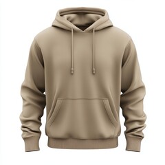 Beige hoodie template. Hoodie sweatshirt long sleeve with clipping path, hoody for design mockup for print, isolated on white background. 