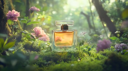 草花に囲まれた香水瓶