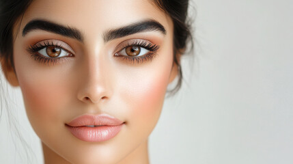 Fototapeta premium Elegant bridal makeup look with soft radiant finish for wedding inspiration