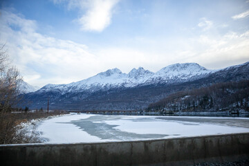 snow covered mountains